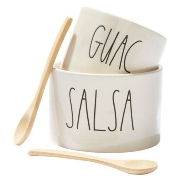 Rae Dunn Guacamole Guac Salsa Bowls 2 Wooden Spoon - Picture 3 of 5